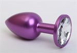 Фиолетовая анальная пробка с прозрачным стразом - 7,6 см. - фото 1394572