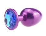 Фиолетовая анальная пробка с синим стразом - 7,6 см. - фото 153622