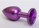 Фиолетовая анальная пробка с фиолетовым стразом - 7,6 см. - фото 1417243