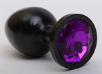Чёрная анальная пробка с фиолетовым стразом - 8,2 см. - фото 1394582