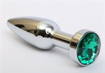 Удлинённая серебристая пробка с зеленым кристаллом - 11,2 см. - фото 153666