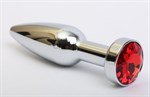 Удлинённая серебристая пробка с красным кристаллом - 11,2 см. - фото 1394619
