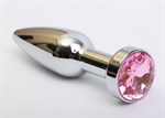 Удлинённая серебристая пробка с розовым кристаллом - 11,2 см. - фото 1394620