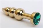 Золотистая анальная ёлочка с зеленым кристаллом - 11,2 см. - фото 53020