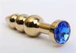 Золотистая анальная ёлочка с синим кристаллом - 11,2 см. - фото 146692