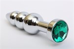 Серебристая анальная ёлочка с зеленым кристаллом - 11,2 см. - фото 153681