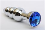 Серебристая анальная ёлочка с синим кристаллом - 11,2 см. - фото 1394632