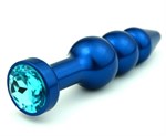 Синяя фигурная анальная пробка с голубым кристаллом - 11,2 см. - фото 53028