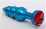 Синяя фигурная анальная пробка с красным кристаллом - 11,2 см. - фото 53029