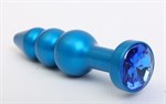 Синяя фигурная анальная пробка с синим кристаллом - 11,2 см. - фото 153687