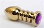 Золотистая фигурная анальная пробка с фиолетовым стразом - 10,3 см. - фото 53038