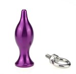 Фиолетовая металлическая анальная пробка с кольцом - 7 см. - фото 153697