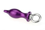 Фиолетовая металлическая анальная пробка с кольцом - 7 см. - фото 53040