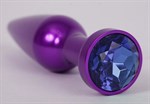 Фиолетовая анальная пробка с синим стразом - 11,2 см. - фото 53042