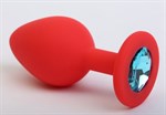 Красная силиконовая пробка с голубым стразом - 7,1 см. - фото 1394650