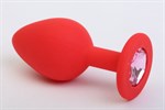 Красная силиконовая пробка с розовым стразом - 7,1 см. - фото 1164994