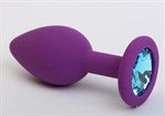 Фиолетовая силиконовая пробка с голубым стразом - 7,1 см. - фото 53047