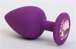 Фиолетовая силиконовая пробка с розовым стразом - 7,1 см. - фото 53049