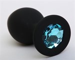Чёрная силиконовая пробка с голубым стразом - 9,5 см. - фото 1394656