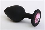 Чёрная силиконовая пробка с розовым стразом - 7,1 см. - фото 53051