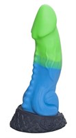 Голубой фаллоимитатор  Ночная Фурия Medium  с зелёным кончиком - 24,5 см. - фото 79868
