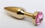 Золотистая анальная пробка с розовым кристаллом - 11,2 см. - фото 1394681