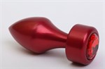 Красная анальная пробка с широким основанием и красным кристаллом - 7,8 см. - фото 146757