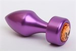 Фиолетовая анальная пробка с широким основанием и жёлтым кристаллом - 7,8 см. - фото 1394698