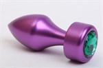 Фиолетовая анальная пробка с широким основанием и зелёным кристаллом - 7,8 см. - фото 1394699