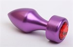 Фиолетовая анальная пробка с широким основанием и красным кристаллом - 7,8 см. - фото 1394700