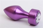 Фиолетовая анальная пробка с широким основанием и прозрачным кристаллом - 7,8 см. - фото 1394701