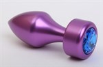 Фиолетовая анальная пробка с широким основанием и синим кристаллом - 7,8 см. - фото 1394703