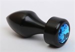 Чёрная анальная пробка с широким основанием и голубым кристаллом - 7,8 см. - фото 1394705