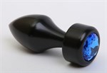 Чёрная анальная пробка с широким основанием и синим кристаллом - 7,8 см. - фото 1394711