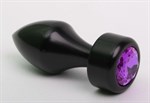 Чёрная анальная пробка с широким основанием и фиолетовым кристаллом - 7,8 см. - фото 1394712
