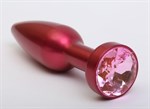 Большая красная анальная пробка с розовым стразом - 11,2 см. - фото 246887