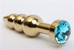 Золотистая анальная ёлочка с голубым кристаллом - 11,2 см. - фото 1394725