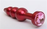Красная анальная ёлочка с розовым кристаллом - 11,2 см. - фото 1394732
