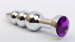 Серебристая анальная ёлочка с фиолетовым кристаллом - 11,2 см. - фото 146803