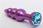 Фиолетовая фигурная анальная ёлочка с голубым кристаллом - 11,2 см. - фото 1394740
