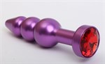 Фиолетовая фигурная анальная ёлочка с красным кристаллом - 11,2 см. - фото 1394742
