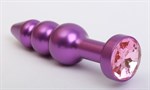 Фиолетовая фигурная анальная ёлочка с розовым кристаллом - 11,2 см. - фото 1394744