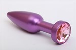 Фиолетовая анальная пробка с розовым стразом - 11,2 см. - фото 1394760
