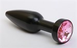 Чёрная удлинённая пробка с розовым кристаллом - 11,2 см. - фото 1394766
