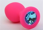 Розовая силиконовая пробка с голубым кристаллом - 8,2 см. - фото 1394770