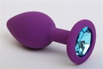 Фиолетовая силиконовая пробка с голубым стразом - 8,2 см. - фото 1394771
