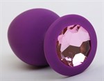 Фиолетовая силиконовая пробка с розовым стразом - 8,2 см. - фото 1394772