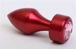 Красная анальная пробка с широким основанием и розовым кристаллом - 7,8 см. - фото 1394777