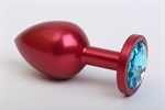 Красная анальная пробка с голубым стразом - 7,6 см. - фото 1417248