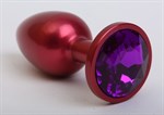 Красная анальная пробка с фиолетовым стразом - 7,6 см. - фото 1165325